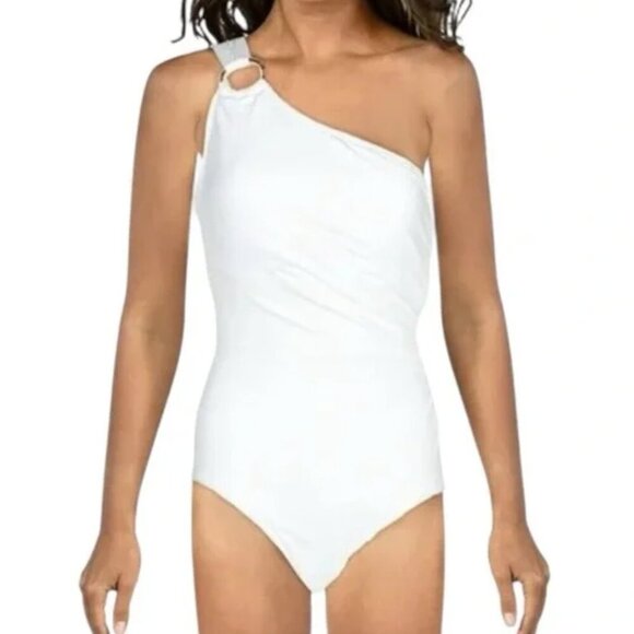 MICHAEL Michael Kors One Shoulder Underwire One Piece Swimsuit White Size 6 New - Picture 2 of 8